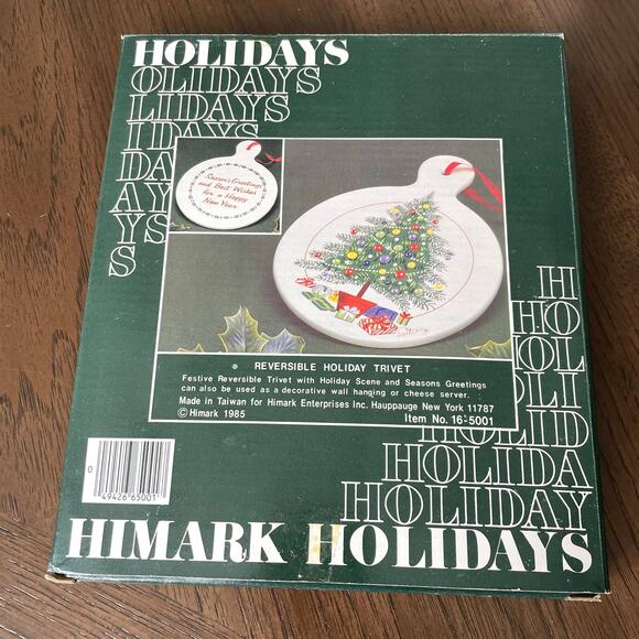 Vintage Christmas Trivet Ceramic Reversible Porcelain Holiday Saltera Himark Box - Picture 4 of 10